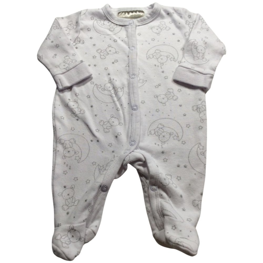 👣 5/$25 - White/Silver Sleeper w/ Moon & Teddy Bear Print